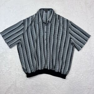 Alan Stuart Banded Polo Shirt Mens 2XL Gray Geometric Abstract Short Sleeve‎